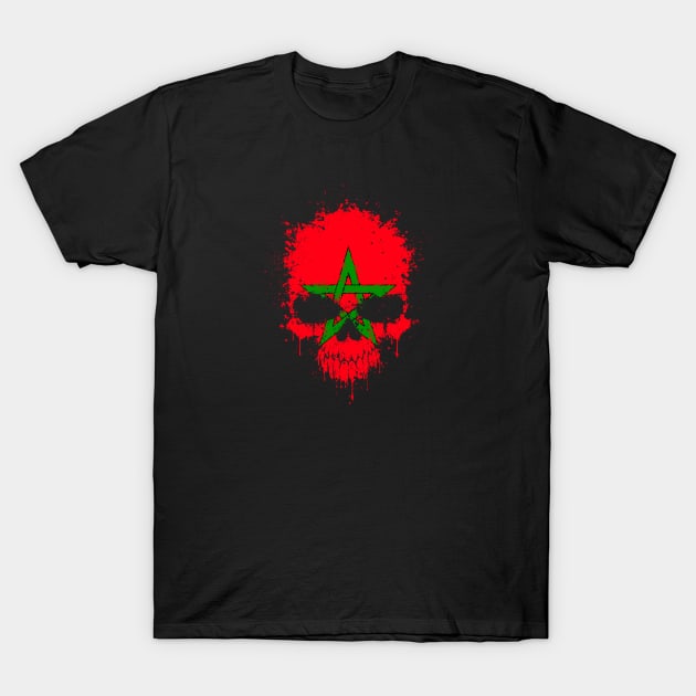 Chaotic Moroccan Flag Splatter Skull T-Shirt by jeffbartels